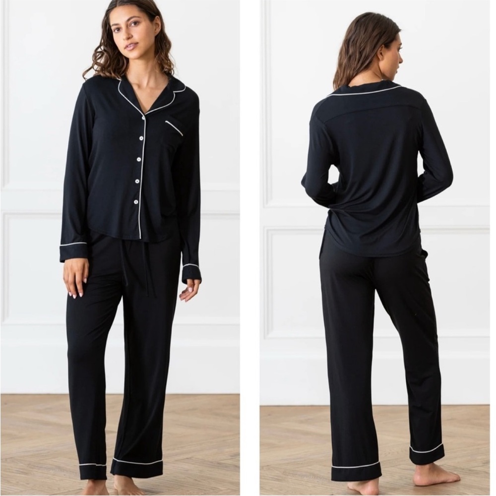 Cozy Earth Bamboo Stretch-Knit Long Sleeve Pajama Set Black Size XL